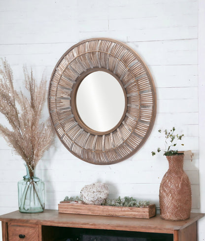 Miroir d'appoint rond marron de 32 po