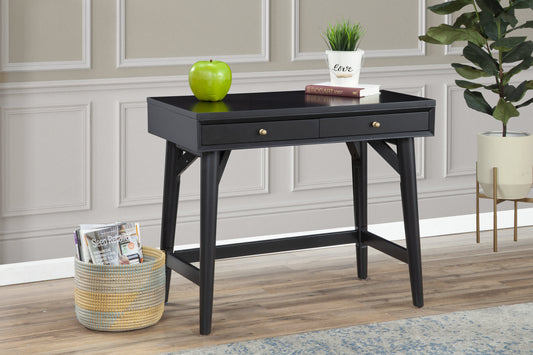 36" Black Solid Wood Writing Desk With Two Drawers