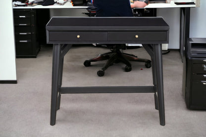 36" Black Solid Wood Writing Desk With Two Drawers