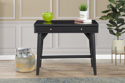 36" Black Solid Wood Writing Desk With Two Drawers