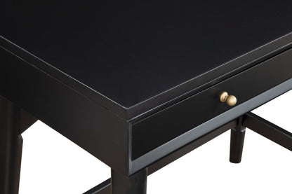 36" Black Solid Wood Writing Desk With Two Drawers