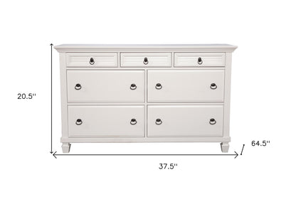 Commode double à sept tiroirs en bois massif blanc de 62 po