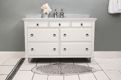 Commode double à sept tiroirs en bois massif blanc de 62 po