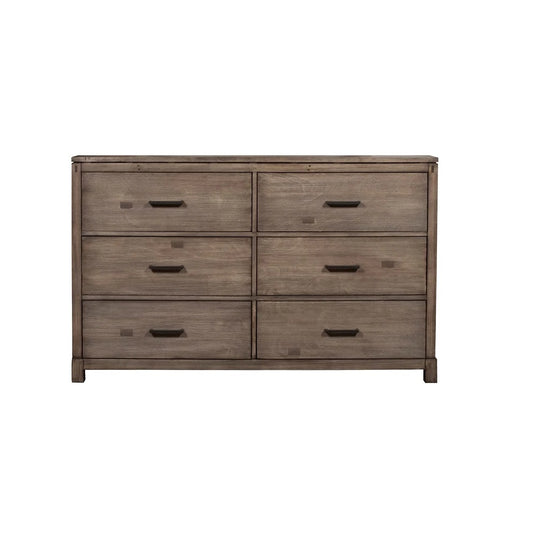 Commode double à six tiroirs en bois massif gris de 60 po