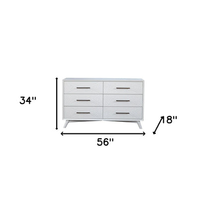 Commode double à six tiroirs en bois massif blanc de 56 po