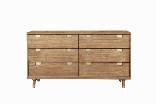 Commode double à six tiroirs en bois massif brun sable de 60 po