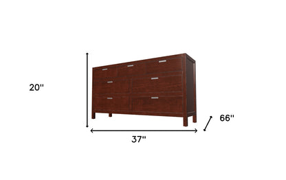 Commode double à sept tiroirs en bois massif brun de 63 po