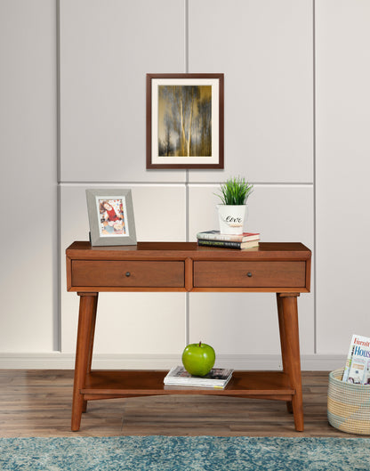 42" Brown Floor Shelf Console Table With Shelves And Drawers