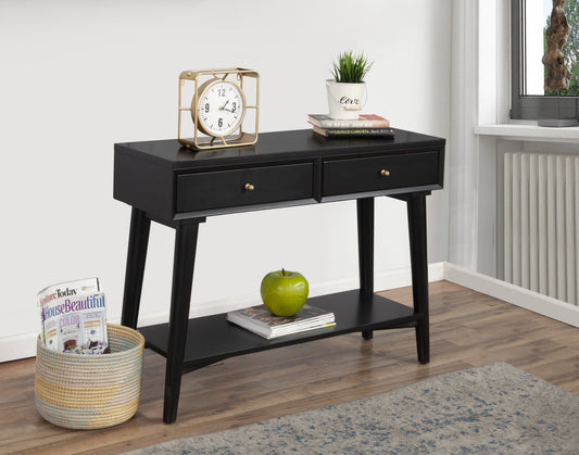 42" Black Floor Shelf Console Table With Shelves And Drawers