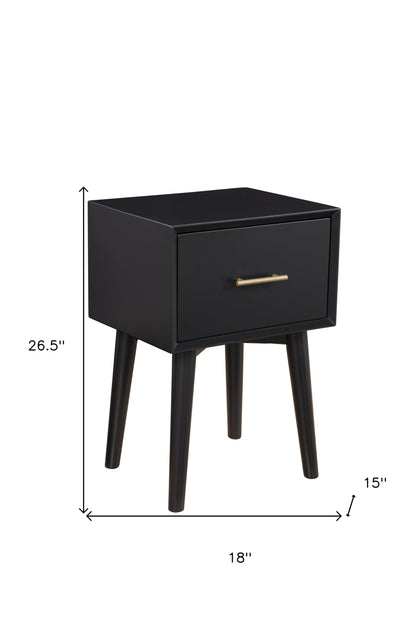 Table d'appoint en bois noir de 18 po avec tiroir de style Mid Century