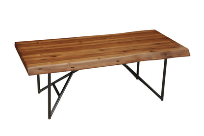 Table basse en bois massif et métal marron et noir de 50 po