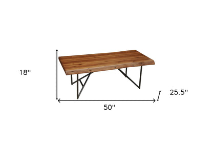 Table basse en bois massif et métal marron et noir de 50 po