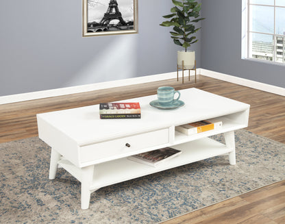 Table basse en bois massif et manufacturé blanc de 48 po avec tiroir