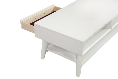 Table basse en bois massif et manufacturé blanc de 48 po avec tiroir