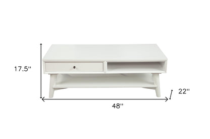 Table basse en bois massif et manufacturé blanc de 48 po avec tiroir