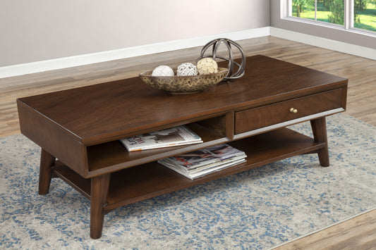 Table basse en bois massif et manufacturé marron de 48 po avec tiroir