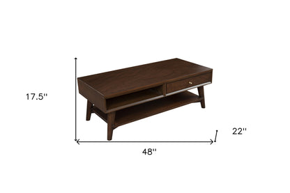 Table basse en bois massif et manufacturé marron de 48 po avec tiroir