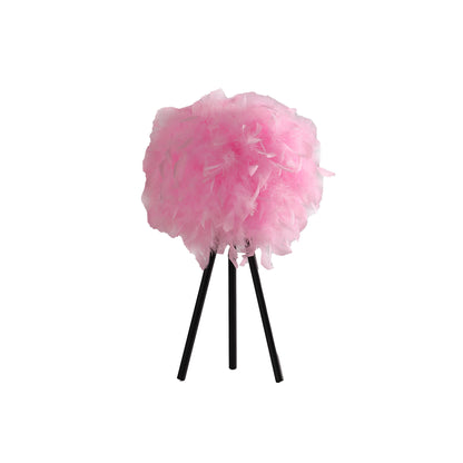 Lampe de table trépied noire de 21 po avec abat-jour en fausse plume rose