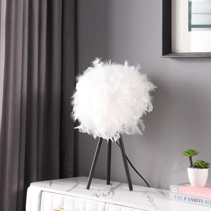 Lampe de table trépied noire de 21 po avec abat-jour en fausse plume rose