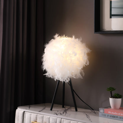 Lampe de table trépied noire de 21 po avec abat-jour en fausse plume rose