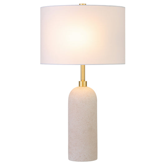 22" Sand Ceramic Table Lamp With White Drum Shade