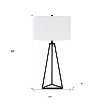 26" Black Metal Table Lamp With White Drum Shade