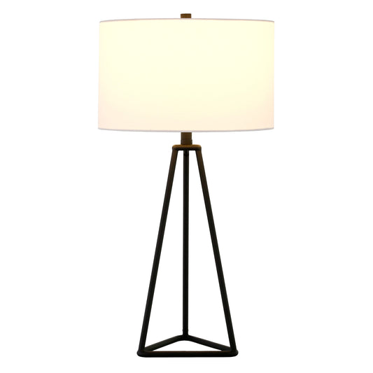 26" Black Metal Table Lamp With White Drum Shade