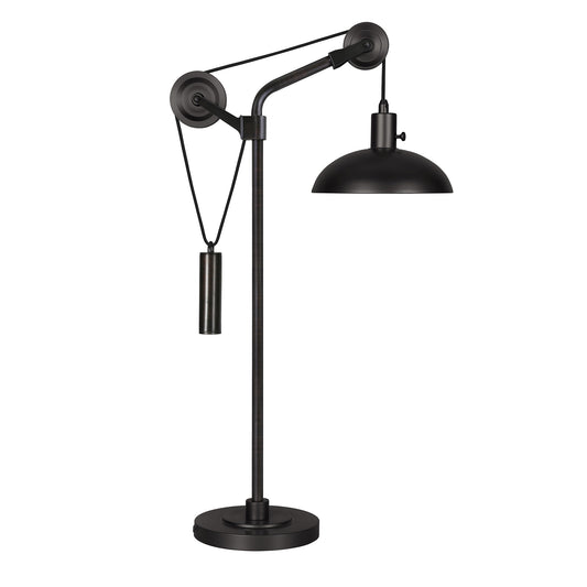 Lampe de table réglable en métal noir de 33 po avec abat-jour en forme de dôme noir