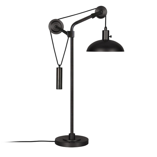 Lampe de table réglable en métal noir de 33 po avec abat-jour en forme de dôme noir