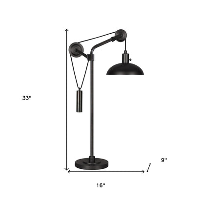 Lampe de table réglable en métal noir de 33 po avec abat-jour en forme de dôme noir