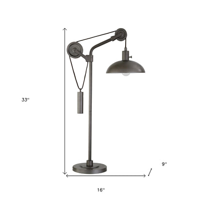 Lampe de bureau réglable en métal gris de 33 po avec abat-jour en forme de dôme gris