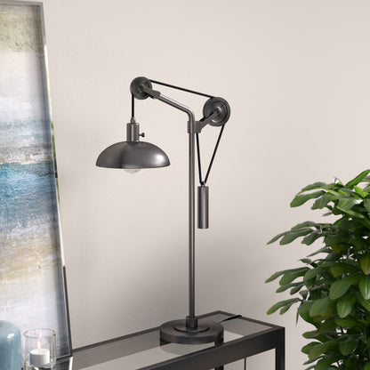 Lampe de bureau réglable en métal gris de 33 po avec abat-jour en forme de dôme gris