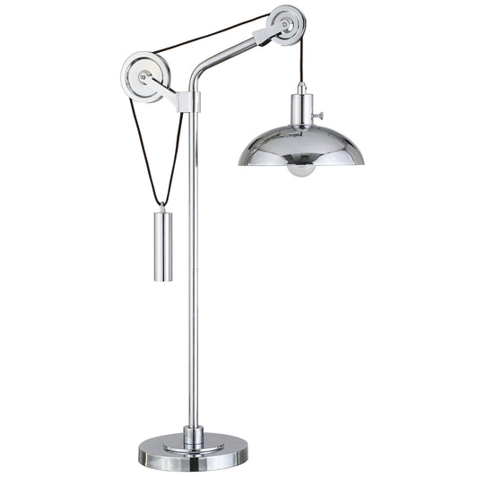 Lampe de table réglable en métal argenté de 33 po avec abat-jour en forme de dôme en nickel