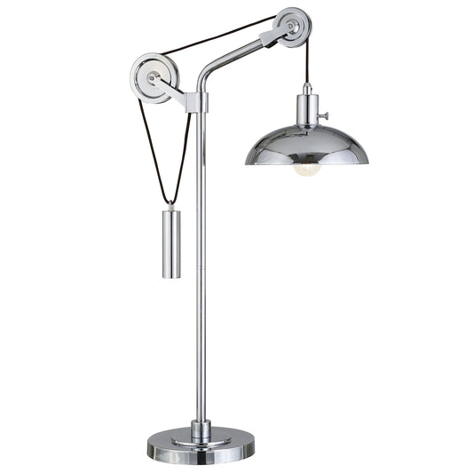 Lampe de table réglable en métal argenté de 33 po avec abat-jour en forme de dôme en nickel