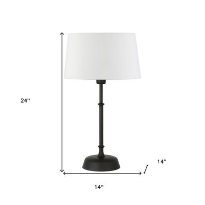 24" Black Metal Table Lamp With White Drum Shade