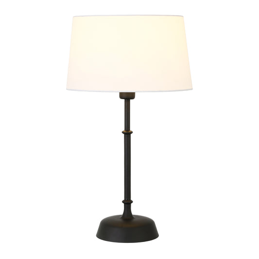 24" Black Metal Table Lamp With White Drum Shade