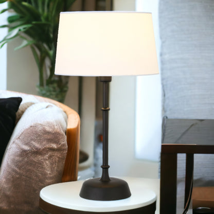 24" Black Metal Table Lamp With White Drum Shade