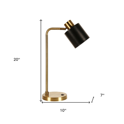 Lampe de bureau en métal doré de 20 po avec abat-jour tambour noir