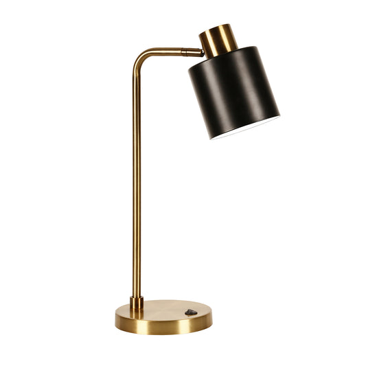 Lampe de bureau en métal doré de 20 po avec abat-jour tambour noir