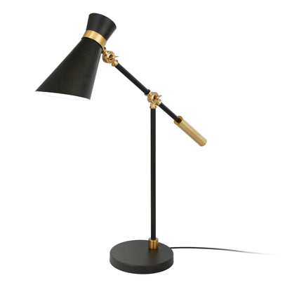 Lampe de bureau en métal noir et doré de 30 po avec abat-jour conique noir