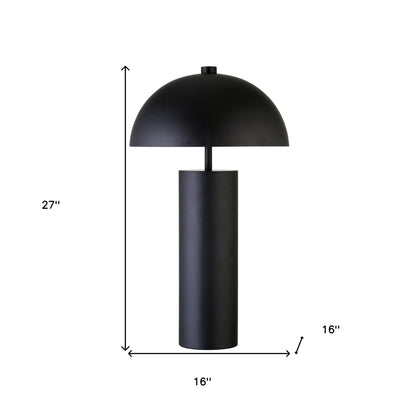 27" Black Metal Table Lamp With Black Dome Shade