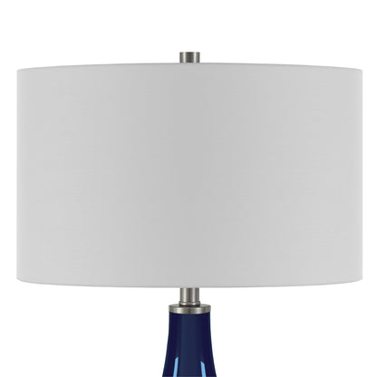 25" Navy Blue Glass Gourd Table Lamp With White Drum Shade