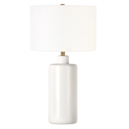 Lampe de table en céramique blanche de 25 po avec abat-jour tambour blanc