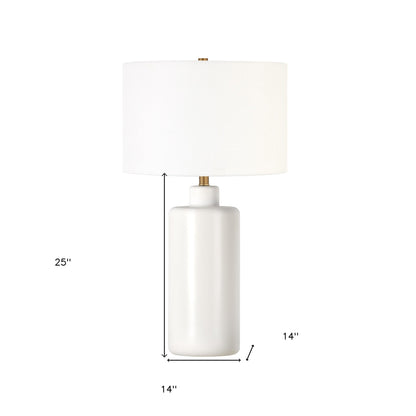 Lampe de table en céramique blanche de 25 po avec abat-jour tambour blanc