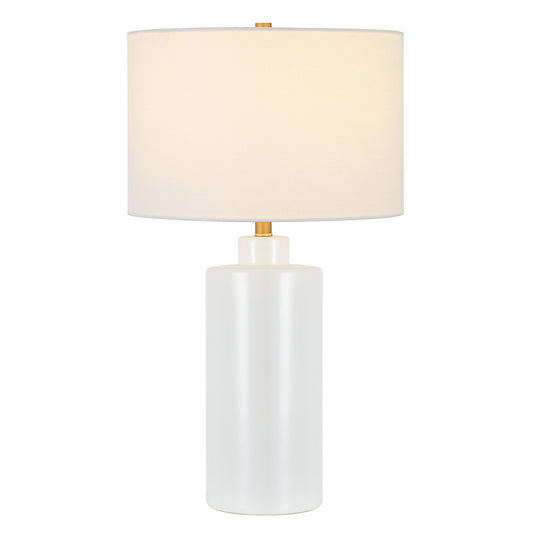 Lampe de table en céramique blanche de 25 po avec abat-jour tambour blanc