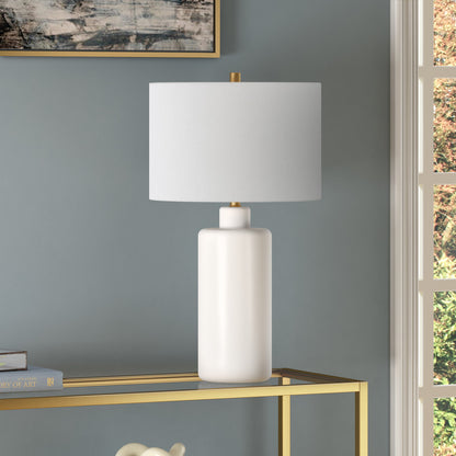 Lampe de table en céramique blanche de 25 po avec abat-jour tambour blanc