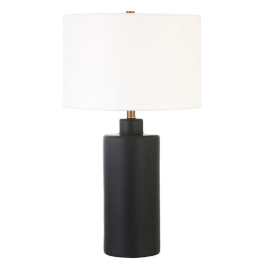 Lampe de table en céramique noire de 25 po avec abat-jour tambour blanc