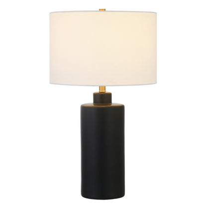 Lampe de table en céramique noire de 25 po avec abat-jour tambour blanc