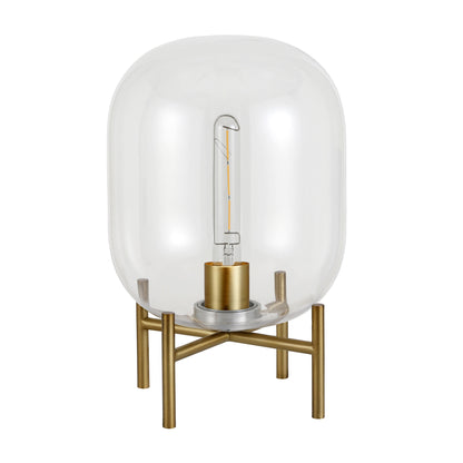 Lampe de table en métal et laiton de 15 po avec abat-jour cylindrique transparent