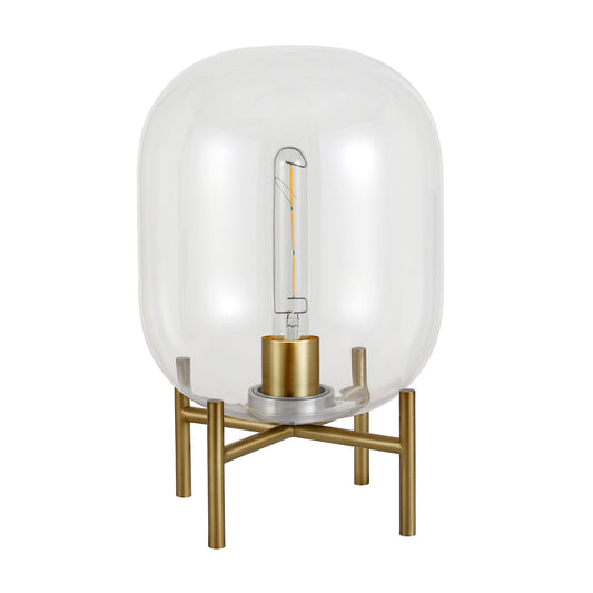 Lampe de table en métal et laiton de 15 po avec abat-jour cylindrique transparent